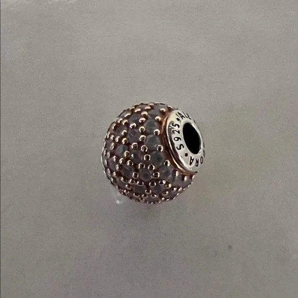 Elegant Pandora Silver and Rose Gold Pink Beaded Charm with “Love” engraved - Picture 6 of 6